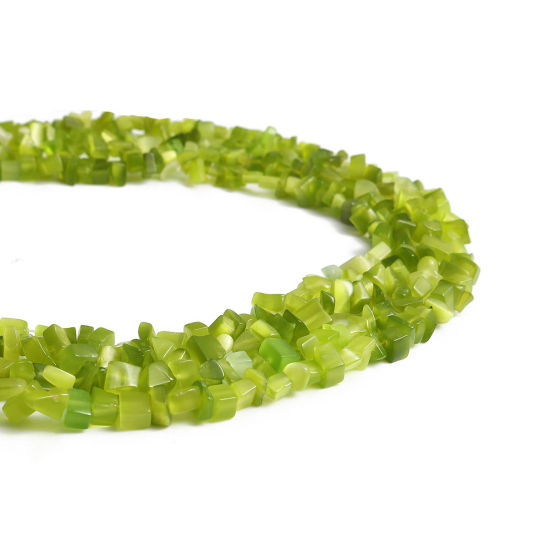 Picture of Cat's Eye Glass ( Synthetic ) Beads Irregular Grass Green About 11mm x6mm( 3/8" x 2/8") - 4mm x3mm( 1/8" x 1/8"), Hole: Approx 0.6mm, 85cm(33 4/8") - 83cm(32 5/8") long, 1 Strand (Approx 240 - 220 PCs/Strand)