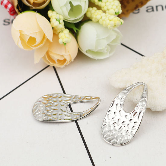Image de Pendentifs en Alliage de Zinc Courbe Goutte d'Eau Argent Mat 34mm x 18mm, 10 Pcs