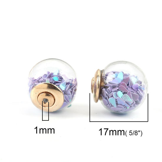 Picture of Glass Ear Nuts Post Stopper Earring Findings Ball Gold Plated Mauve AB Color Sequins 16mm, 10 PCs