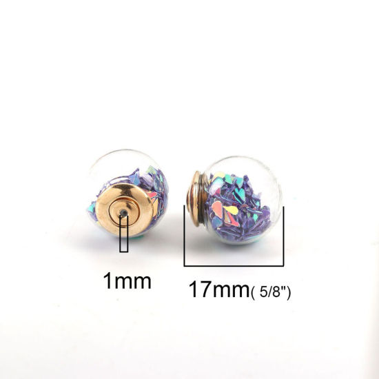 Picture of Glass Ear Nuts Post Stopper Earring Findings Ball Gold Plated Mauve AB Color Sequins 16mm, 10 PCs