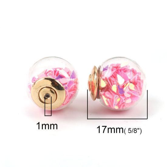 Picture of Glass Ear Nuts Post Stopper Earring Findings Ball Gold Plated Mauve AB Color Sequins 16mm, 10 PCs