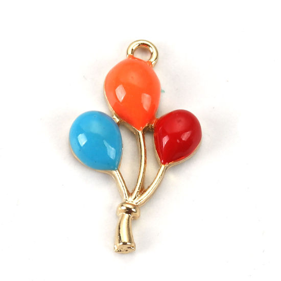 Picture of Zinc Based Alloy Charms Balloon Gold Plated Multicolor Full Enamel 25mm(1") x 15mm( 5/8"), 10 PCs