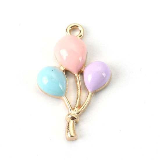 Picture of Zinc Based Alloy Charms Balloon Gold Plated Multicolor Full Enamel 25mm(1") x 15mm( 5/8"), 10 PCs