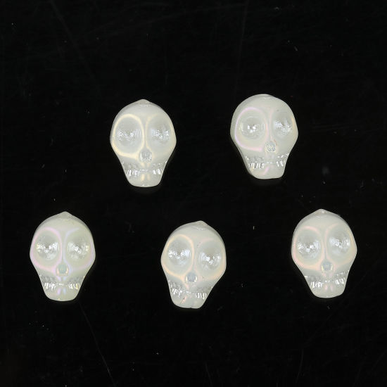 Image de Perles en Verre Tête de Mort Ivoirin 10mm x 8mm, Trou: 1.2mm, 1 Paquet (env. 40 Pcs/Paquet)