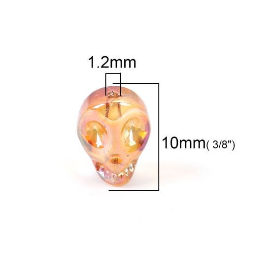 Image de Perles en Verre Tête de Mort Orange Couleur AB, 10mm x 8mm, Trou: 1.2mm, 1 Paquet (env. 40 Pcs/Paquet)