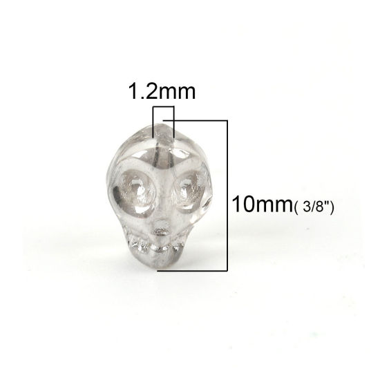 Image de Perles en Verre Tête de Mort Gris-Argent 10mm x 8mm, Trou: 1.2mm, 1 Paquet (env. 40 Pcs/Paquet)