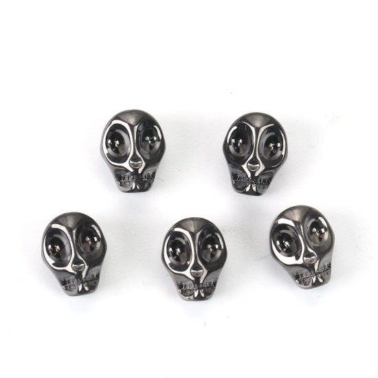 Picture of Glass Beads Skull Gunmetal About 10mm x 8mm, Hole: Approx 1.2mm, 1 Packet (Approx 40 PCs/Packet)