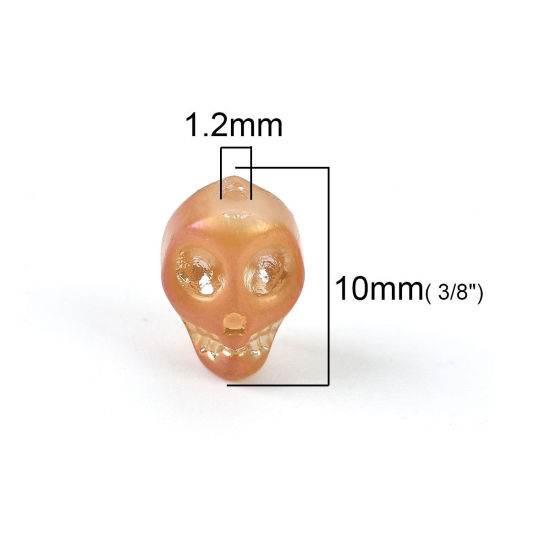 Image de Perles en Verre Tête de Mort Brun Couleur AB 10mm x 8mm, Trou: 1.2mm, 1 Paquet (env. 40 Pcs/Paquet)