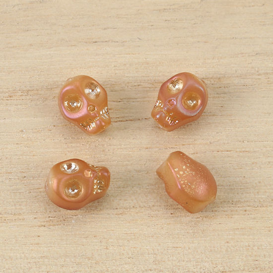 Image de Perles en Verre Tête de Mort Brun Couleur AB 10mm x 8mm, Trou: 1.2mm, 1 Paquet (env. 40 Pcs/Paquet)