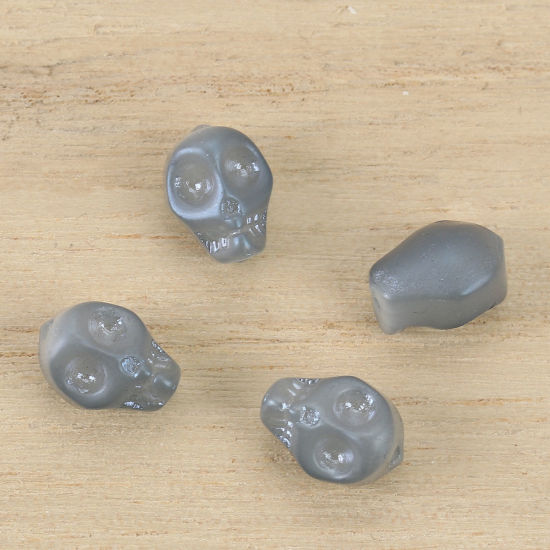 Image de Perles en Verre Tête de Mort Gris Foncé 10mm x 8mm, Trou: 1.2mm, 1 Paquet (env. 40 Pcs/Paquet)