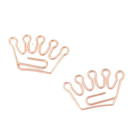 Picture of Stainless Steel Bookmark Rose Gold Paper Clip Crown 37mm(1 4/8") x 22mm( 7/8"), 5 PCs