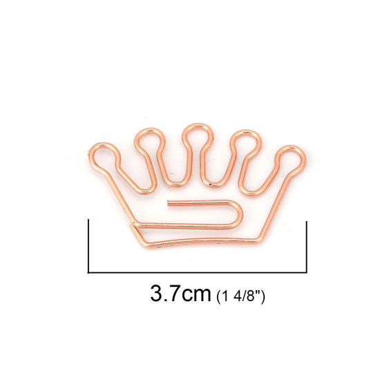 Picture of Stainless Steel Bookmark Rose Gold Paper Clip Crown 37mm(1 4/8") x 22mm( 7/8"), 5 PCs