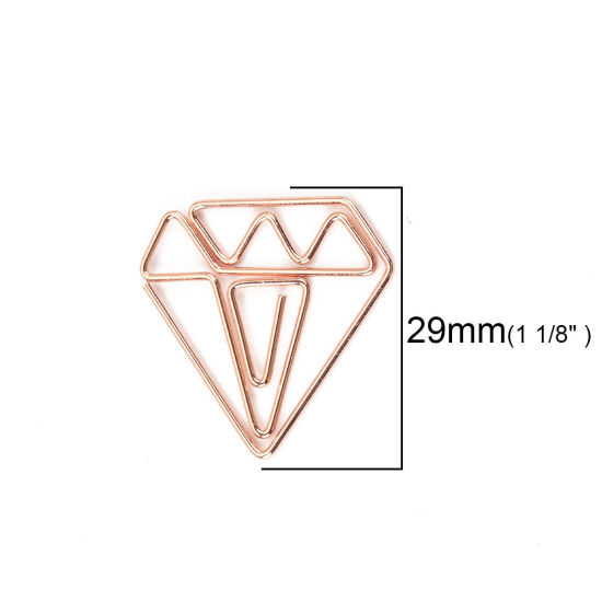 Picture of Stainless Steel Bookmark Rose Gold Paper Clip Diamond Shape 29mm(1 1/8") x 29mm(1 1/8"), 5 PCs