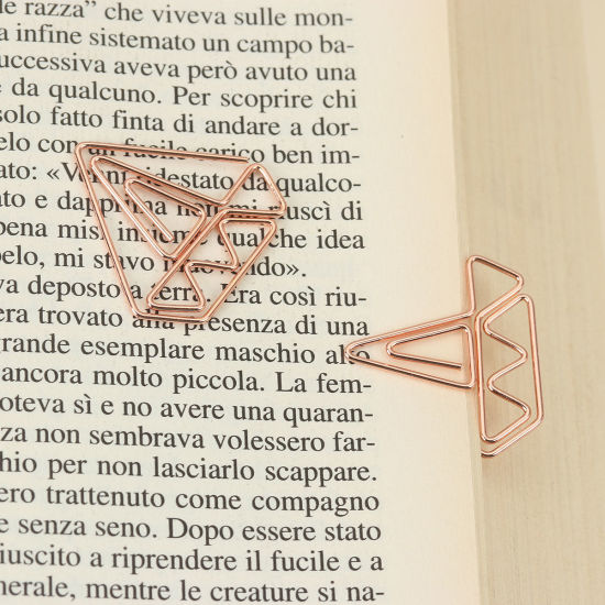 Picture of Stainless Steel Bookmark Rose Gold Paper Clip Diamond Shape 29mm(1 1/8") x 29mm(1 1/8"), 5 PCs