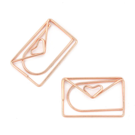 Picture of Stainless Steel Bookmark Rose Gold Paper Clip Stationery 29mm(1 1/8") x 19mm( 6/8"), 5 PCs