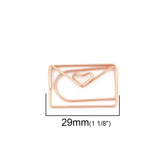 Picture of Stainless Steel Bookmark Rose Gold Paper Clip Stationery 29mm(1 1/8") x 19mm( 6/8"), 5 PCs