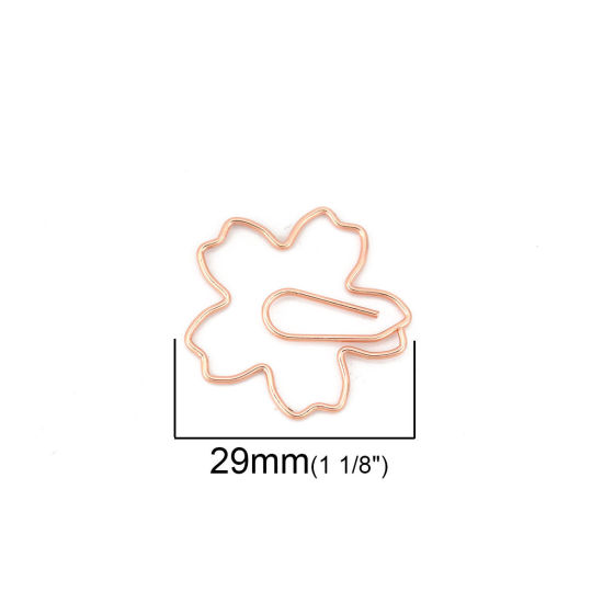 Picture of Stainless Steel Bookmark Rose Gold Paper Clip Sakura Flower 29mm(1 1/8") x 28mm(1 1/8"), 5 PCs