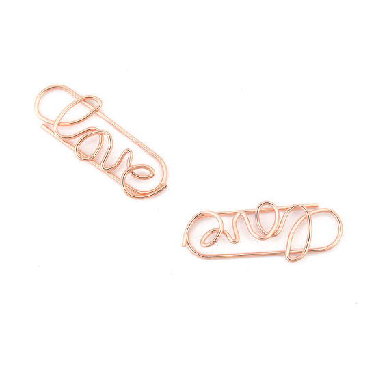Picture of Stainless Steel Bookmark Rose Gold Paper Clip Love Symbol 36mm(1 3/8") x 14mm( 4/8"), 5 PCs