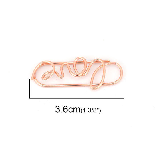Picture of Stainless Steel Bookmark Rose Gold Paper Clip Love Symbol 36mm(1 3/8") x 14mm( 4/8"), 5 PCs