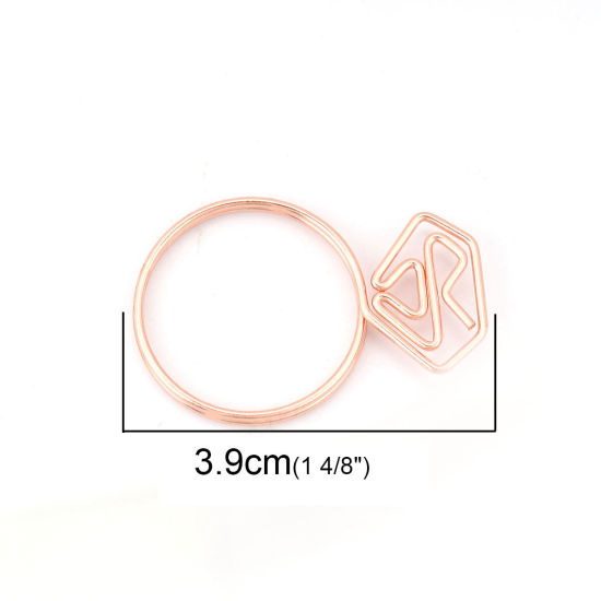Picture of Stainless Steel Bookmark Rose Gold Paper Clip Diamond Shape 35mm(1 3/8") x 24mm(1"), 5 PCs