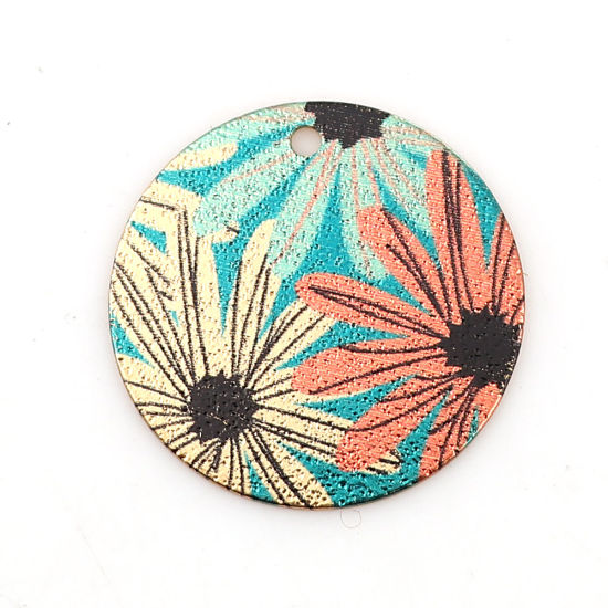 Picture of Zinc Based Alloy Enamel Painting Charms Round Gold Plated Multicolor Flower Sparkledust 20mm Dia., 10 PCs
