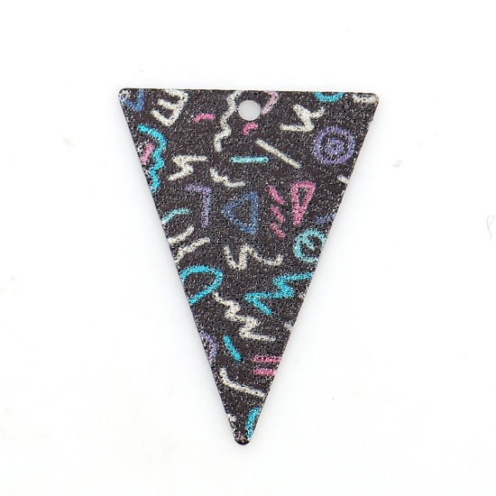 Picture of Zinc Based Alloy Enamel Painting Charms Triangle Silver Tone Black Sparkledust 25mm x 18mm, 10 PCs