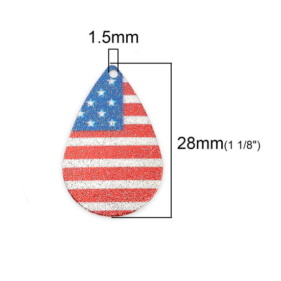 Imagen de Zamak Pintura de esmalte Colgantes Charms Gota Tono de Plata Rojo & Azul Bandera de los Estados Unidos Polvo Estelar 28mm x 18mm, 10 Unidades