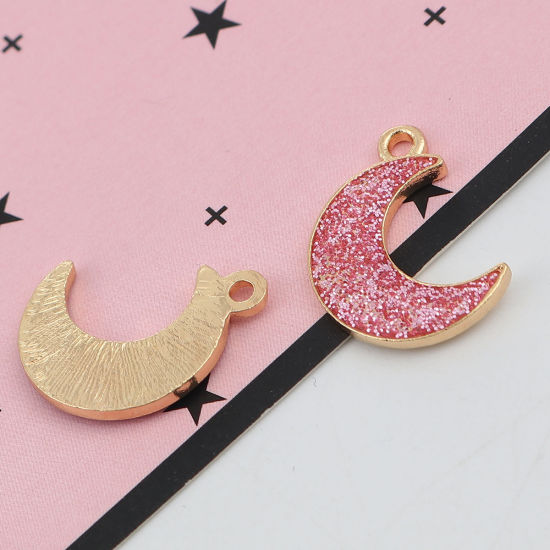 Imagen de Zamak Galaxia Colgantes Charms Luna Media Chapado en Oro Rosado Brillo 19mm x 15mm, 20 Unidades