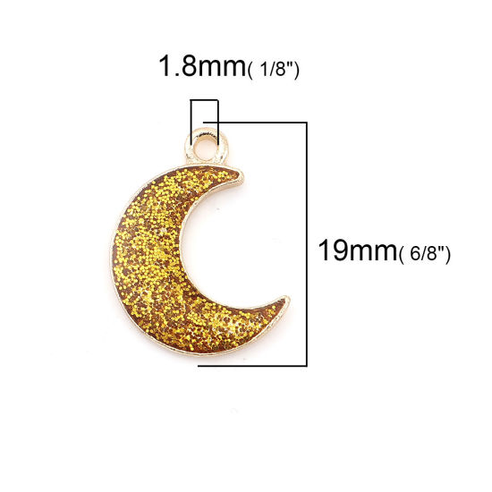 Imagen de Zamak Galaxia Colgantes Charms Luna Media Chapado en Oro Dorado Brillo 19mm x 15mm, 20 Unidades