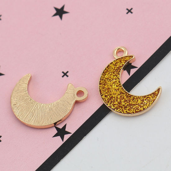 Imagen de Zamak Galaxia Colgantes Charms Luna Media Chapado en Oro Dorado Brillo 19mm x 15mm, 20 Unidades