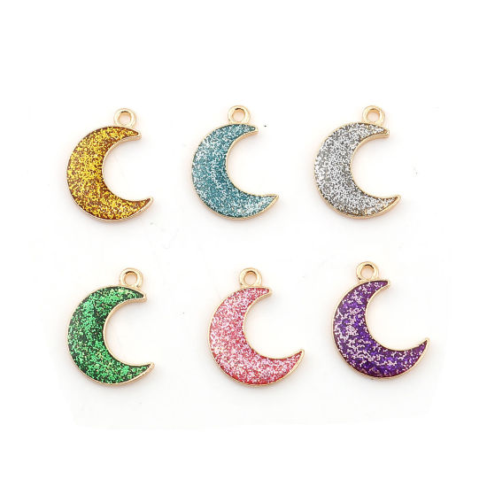 Imagen de Zamak Galaxia Colgantes Charms Luna Media Chapado en Oro Dorado Brillo 19mm x 15mm, 20 Unidades