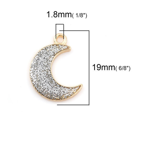Imagen de Zamak Galaxia Colgantes Charms Luna Media Chapado en Oro Plata Brillo 19mm x 15mm, 20 Unidades