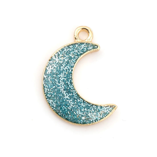 Imagen de Zamak Galaxia Colgantes Charms Luna Media Chapado en Oro Azul Claro Brillo 19mm x 15mm, 20 Unidades