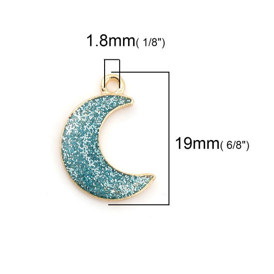 Imagen de Zamak Galaxia Colgantes Charms Luna Media Chapado en Oro Azul Claro Brillo 19mm x 15mm, 20 Unidades