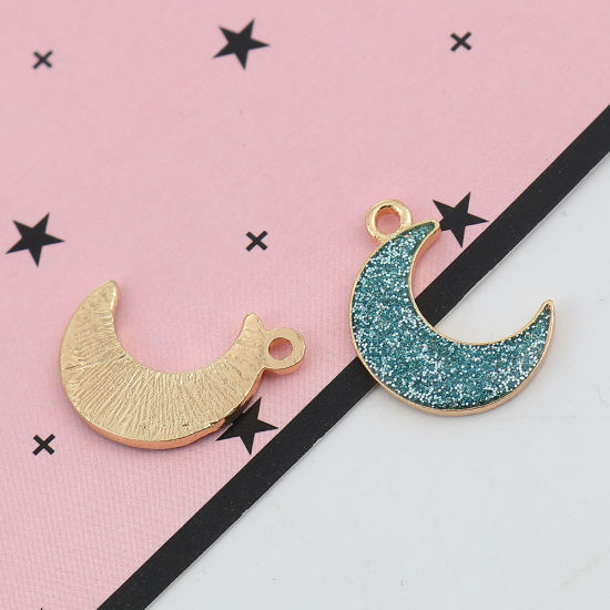 Imagen de Zamak Galaxia Colgantes Charms Luna Media Chapado en Oro Azul Claro Brillo 19mm x 15mm, 20 Unidades