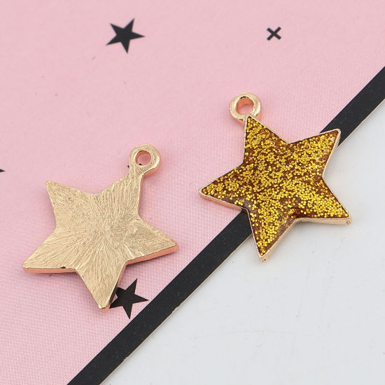 Image de Breloques Galaxie en Alliage de Zinc Etoile Brillant Paillettes Doré Or Email 20mm x 17mm, 20 Pcs

