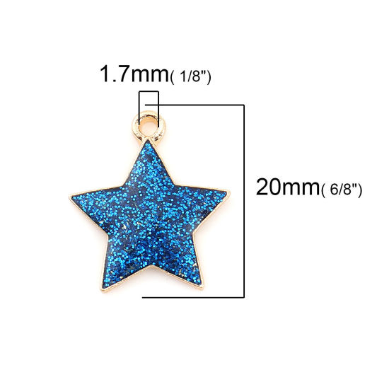 Image de Breloques Galaxie en Alliage de Zinc Etoile Brillant Paillettes Doré Saphir Email 20mm x 17mm, 20 Pcs
