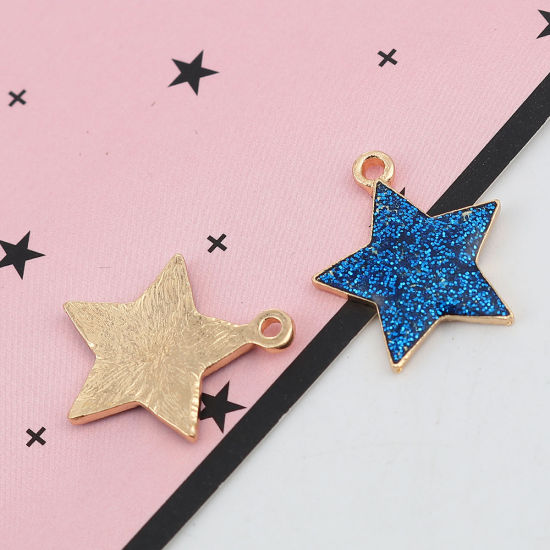 Image de Breloques Galaxie en Alliage de Zinc Etoile Brillant Paillettes Doré Saphir Email 20mm x 17mm, 20 Pcs