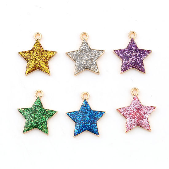 Image de Breloques Galaxie en Alliage de Zinc Etoile Brillant Paillettes Doré Argent Email 20mm x 17mm, 20 Pcs