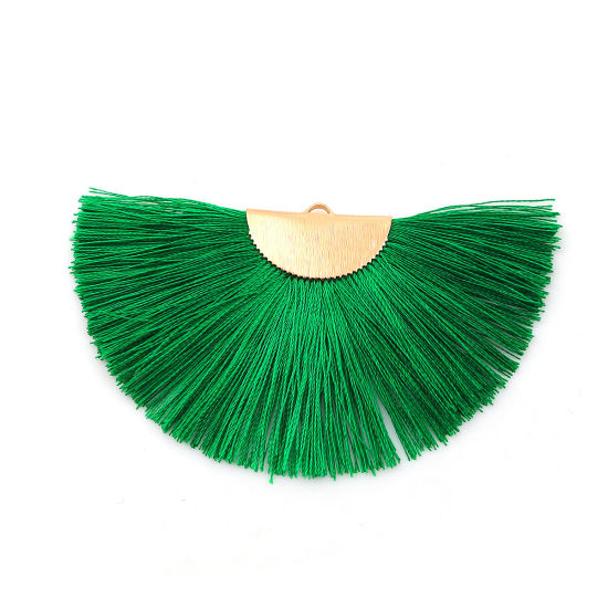 Picture of Polyester Tassel Pendants Half Round Gold Plated Green 80mm(3 1/8") x 47mm(1 7/8"), 2 PCs