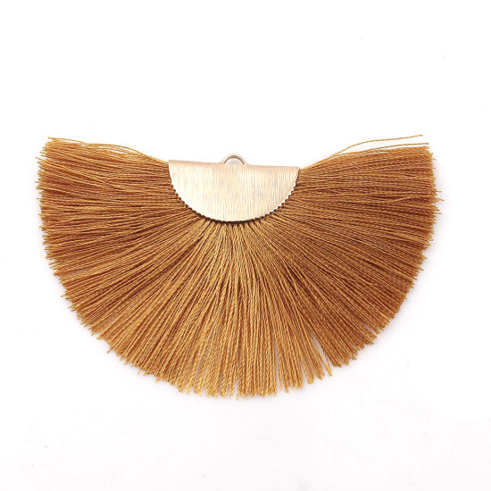 Picture of Polyester Tassel Pendants Half Round Gold Plated Brown 80mm(3 1/8") x 47mm(1 7/8"), 2 PCs