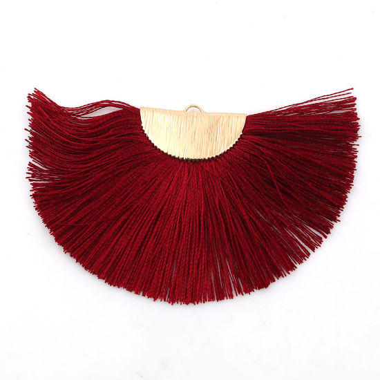 Picture of Polyester Tassel Pendants Half Round Gold Plated Purplish Red 80mm(3 1/8") x 47mm(1 7/8"), 2 PCs