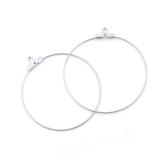 Picture of 40 PCs Brass & Iron Based Alloy Earring Components Silver Tone Circle Ring Can Open 40mm x 36mm