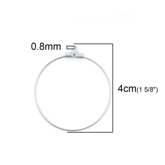 Picture of 40 PCs Brass & Iron Based Alloy Earring Components Silver Tone Circle Ring Can Open 40mm x 36mm