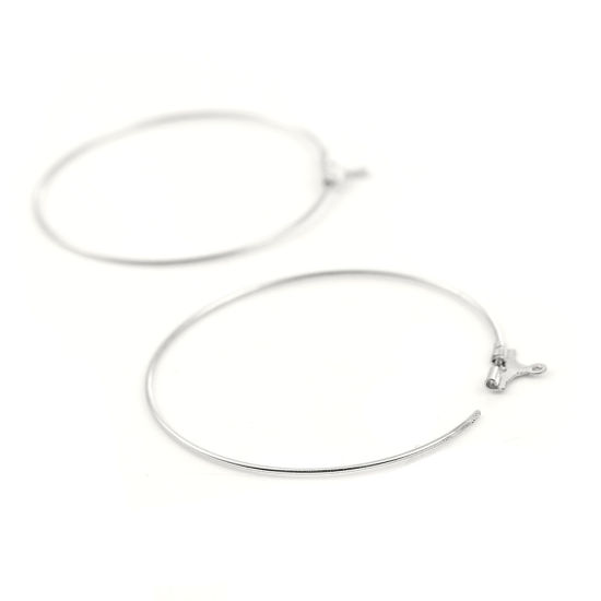 Picture of 40 PCs Brass & Iron Based Alloy Earring Components Silver Tone Circle Ring Can Open 40mm x 36mm