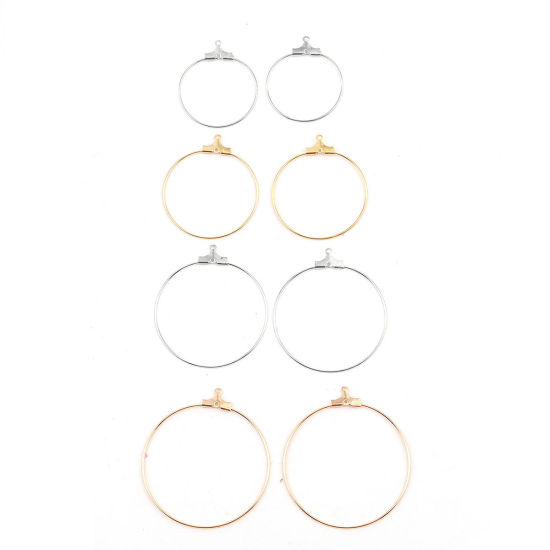 Picture of 40 PCs Brass & Iron Based Alloy Earring Components Silver Tone Circle Ring Can Open 40mm x 36mm