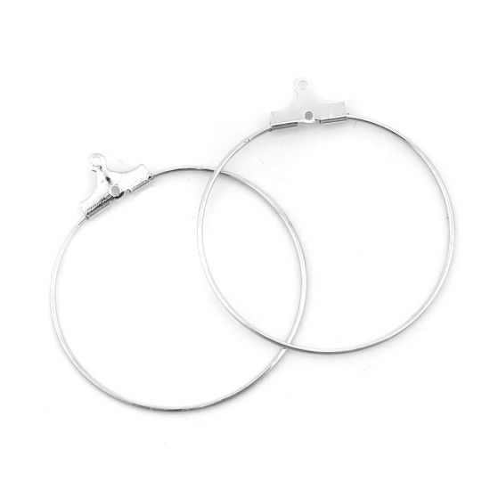 Picture of Iron Based Alloy Earring Components Pendants Circle Ring Silver Tone Can Open 35mm(1 3/8") x 31mm(1 2/8"), 40 PCs