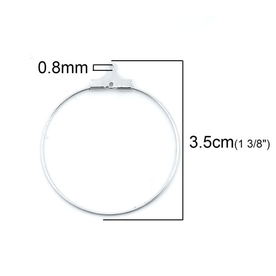 Picture of 40 PCs Brass & Iron Based Alloy Earring Components Silver Tone Circle Ring Can Open 35mm x 31mm