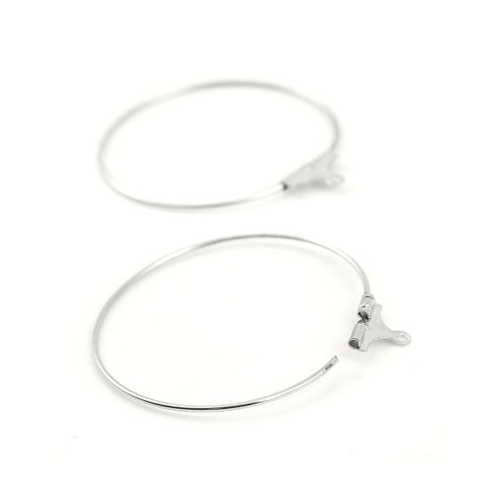 Picture of 40 PCs Brass & Iron Based Alloy Earring Components Silver Tone Circle Ring Can Open 35mm x 31mm