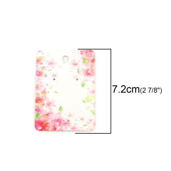 Image de Présentoir de Bijoux Papier pour Colliers & Boucles d'Oreilles Rectangle Rose Sakura, 72mm x 52mm, 50 Pcs